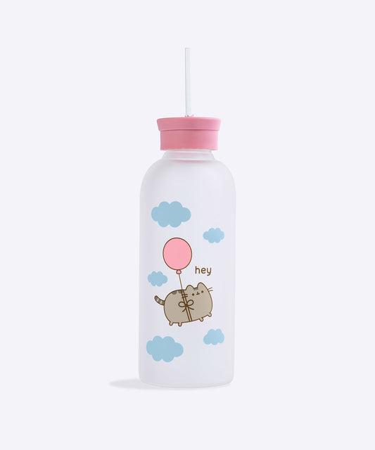 Pusheen Balloons Glass Water Bottle